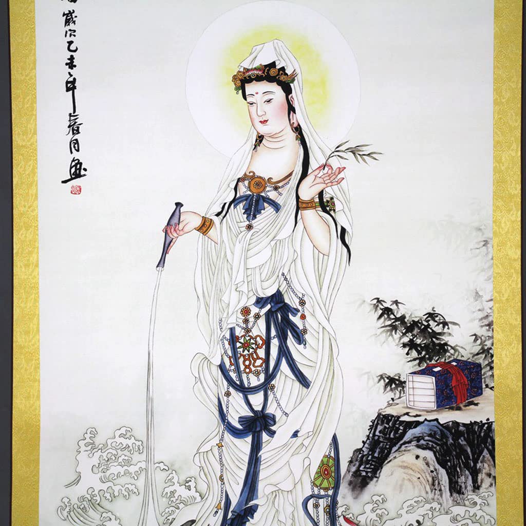 Amazon｜掛け軸／掛軸 観音菩薩 観音像掛け軸 観音 絵心の材質:画用紙